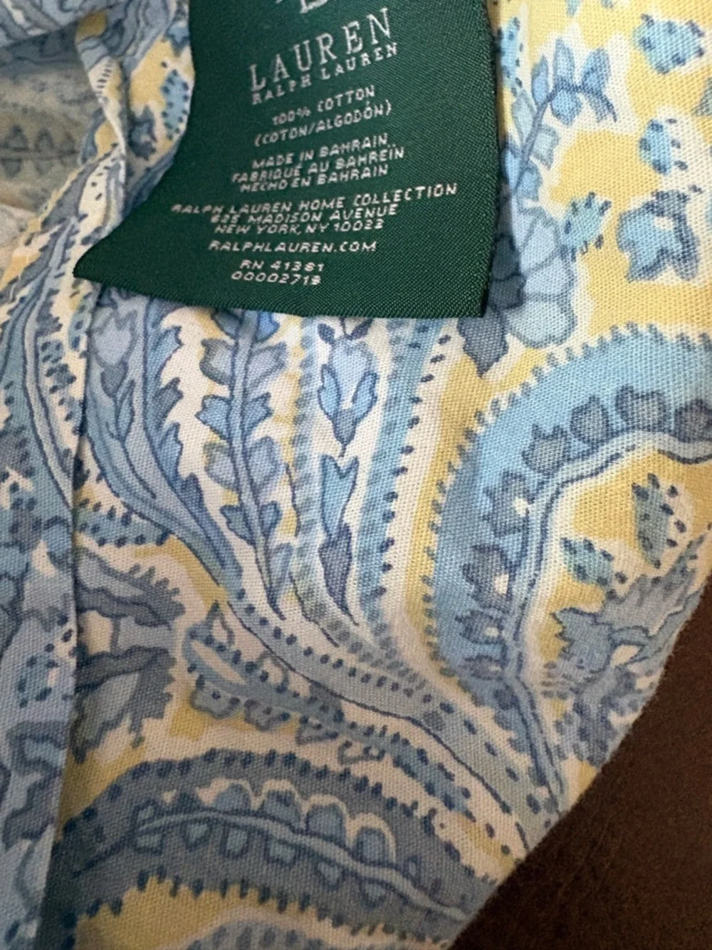 Ralph‎ Lauren Yellow and Light Blue Paisley Cotton Fabric pillowcases